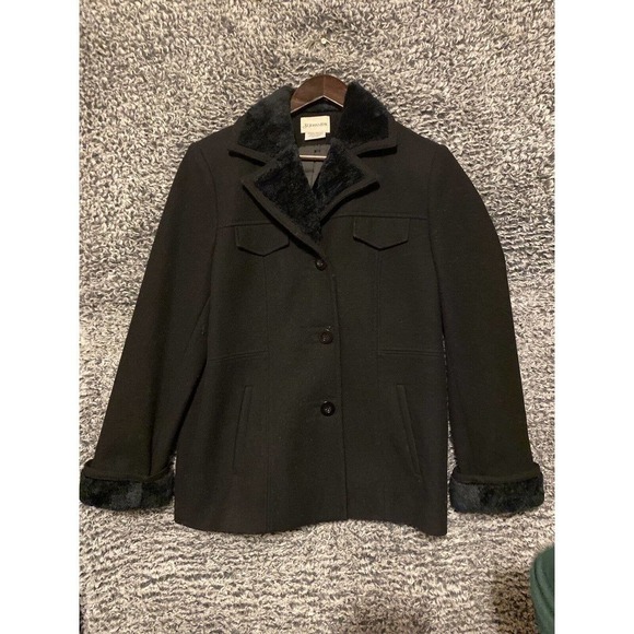 ST. JOHN’S BAY Women’s Black 100% Wool lined Winter Coat / size Med - Picture 1 of 10